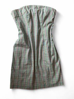 Kimchi Blue Strapless Plaid Cotton Dress in Green, Blue, Red, Cream XS